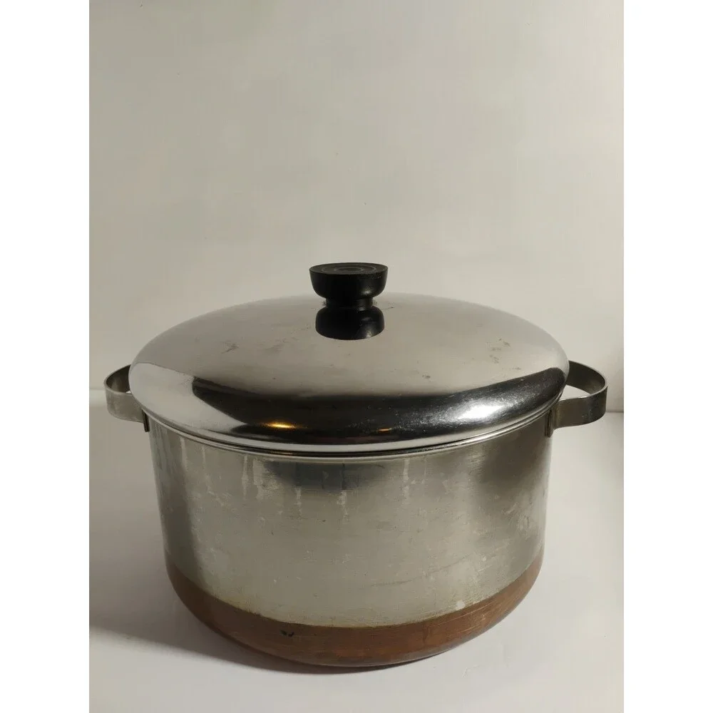 Vintage REVERE WARE 4.5 QT Stock Pot w Lid Copper Clad Bottom Rome NY USA 1801